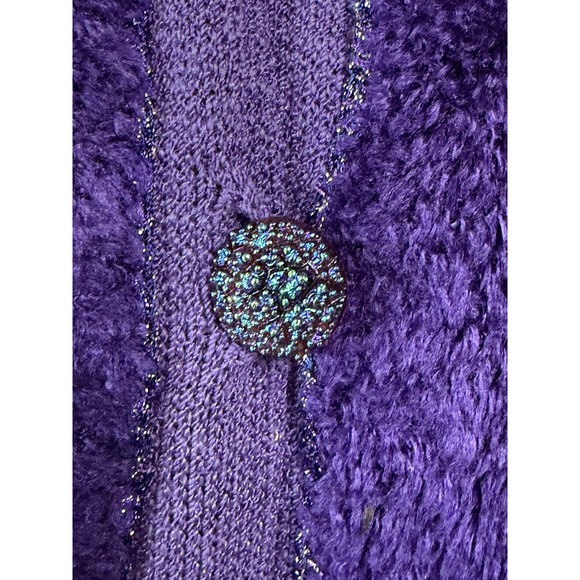 Vintage Purple‎ Tweed Knit Sweater Womens Large Beaded Dolman Cardigan Cape 80s - Picture 3 of 16